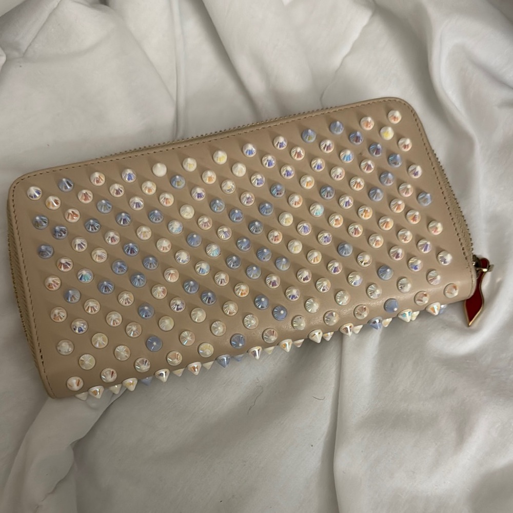 Louboutin studded Beige Designer Clutch
